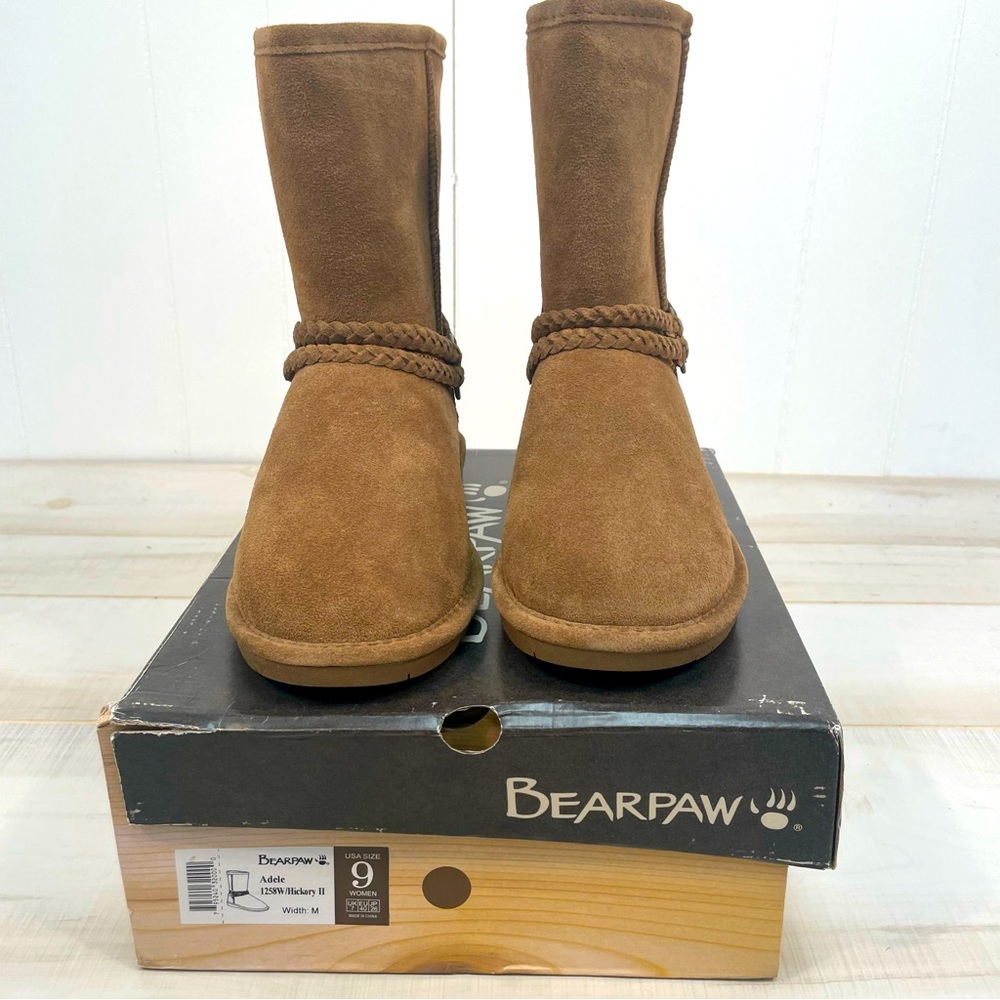 Bearpaw NWT Adele Hickory Suede Fleece Lined Snow Boots Sz 9 Leather Sherpa - Picture 1 of 11